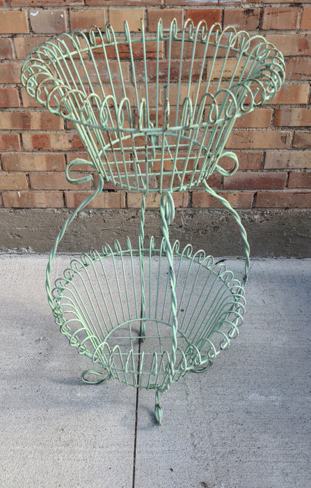 TWO-TIER VERDIGRIS WIRE PLANTER STAND