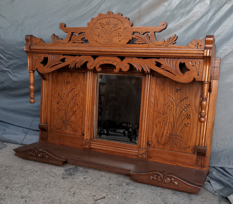 EASTLAKE OAK HANGING WALL SHELF WITH BEVELED-GLASS MIRROR