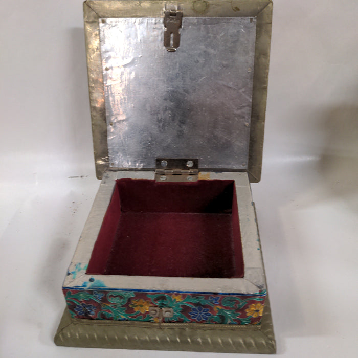 SMALL EMBOSSED PEACOCK BOX WOOD AND