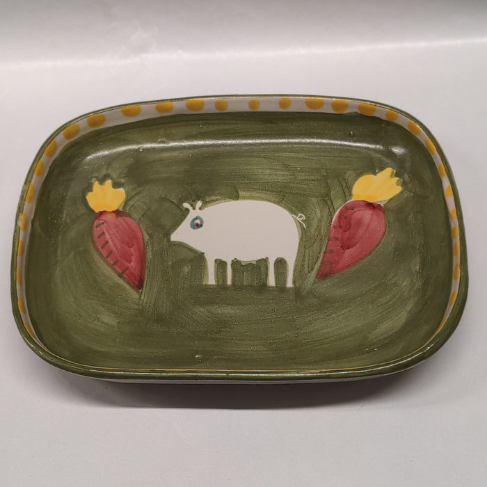 ITALIAN HAND PAINTED PIG THEMED RECTANGULAR DISH