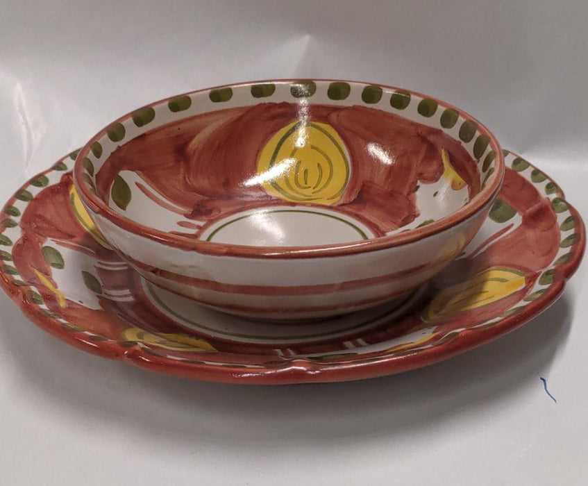 PAIR OF ITALIAN HAND PAINTED COW THEME BOWL AND PLATE