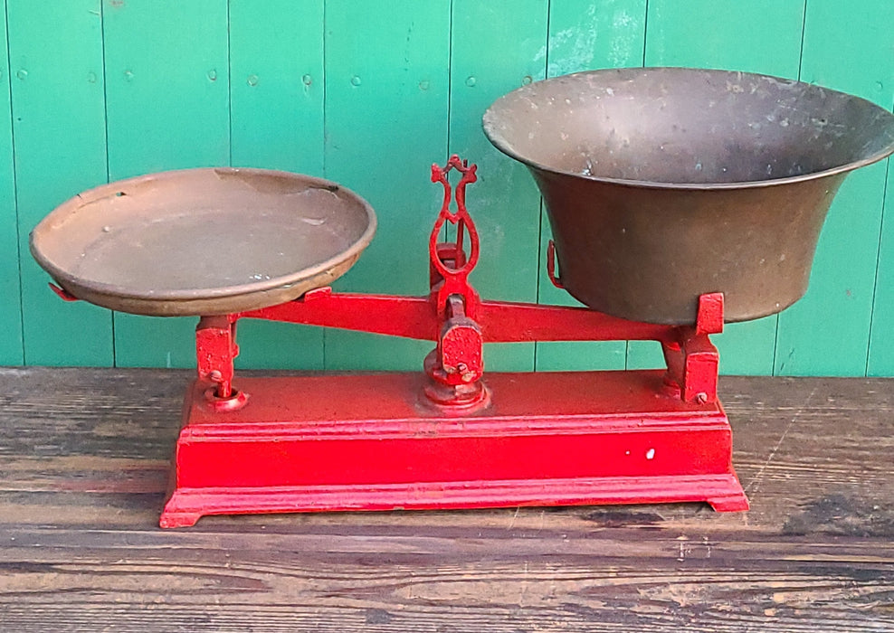 BELGIAN RED CAST IRON COUNTER SCALE