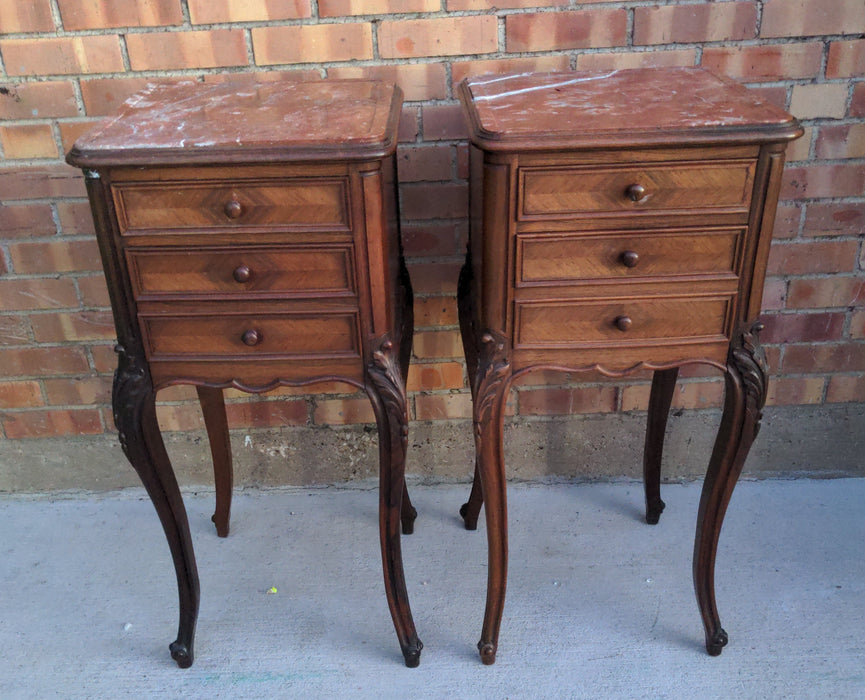 PAIR OF LOUIS XV ROSEWOOD SIDE CABINETS WITH AS FOUND MARBLE