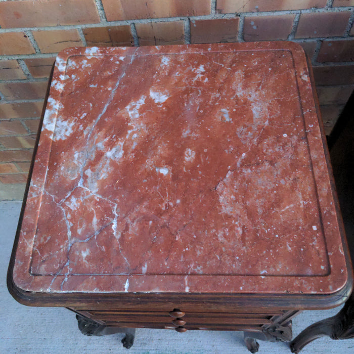 PAIR OF LOUIS XV ROSEWOOD SIDE CABINETS WITH AS FOUND MARBLE