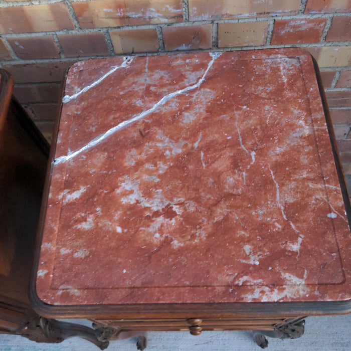 PAIR OF LOUIS XV ROSEWOOD SIDE CABINETS WITH AS FOUND MARBLE