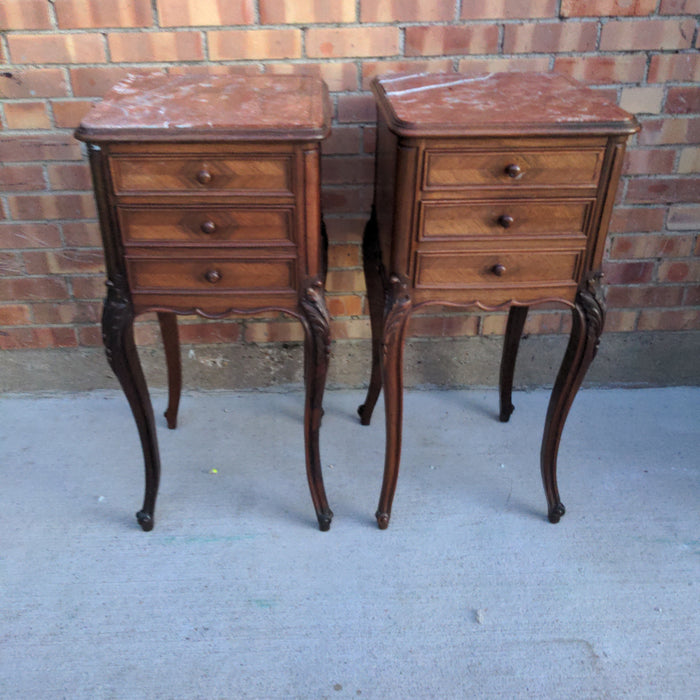 PAIR OF LOUIS XV ROSEWOOD SIDE CABINETS WITH AS FOUND MARBLE