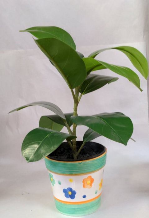 WHITE & GREEN GLAZED CERAMIC FLOWER POT