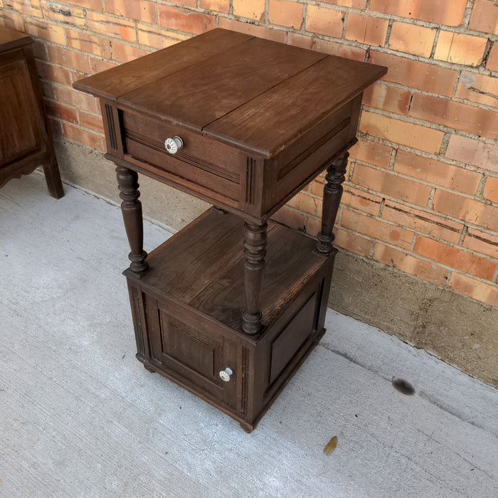 AS FOUND OAK NIGHT STAND WITH PORCELAIN PULLS