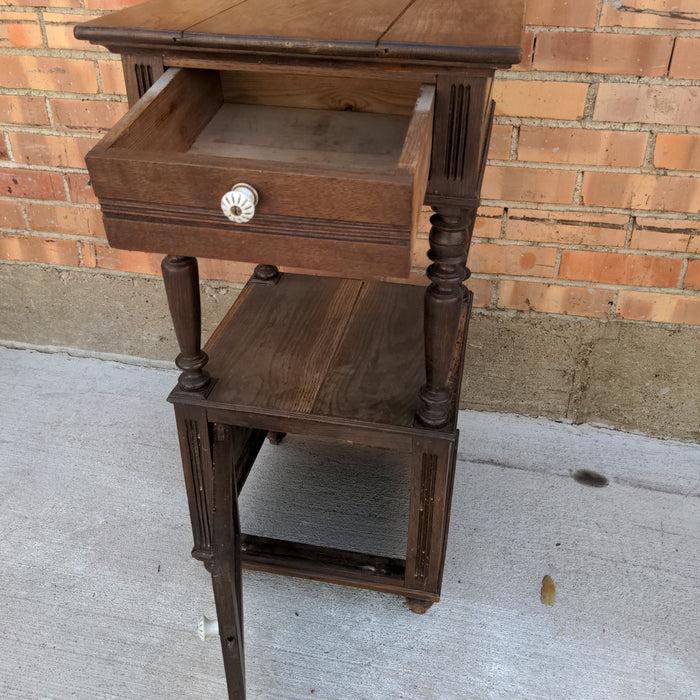 AS FOUND OAK NIGHT STAND WITH PORCELAIN PULLS