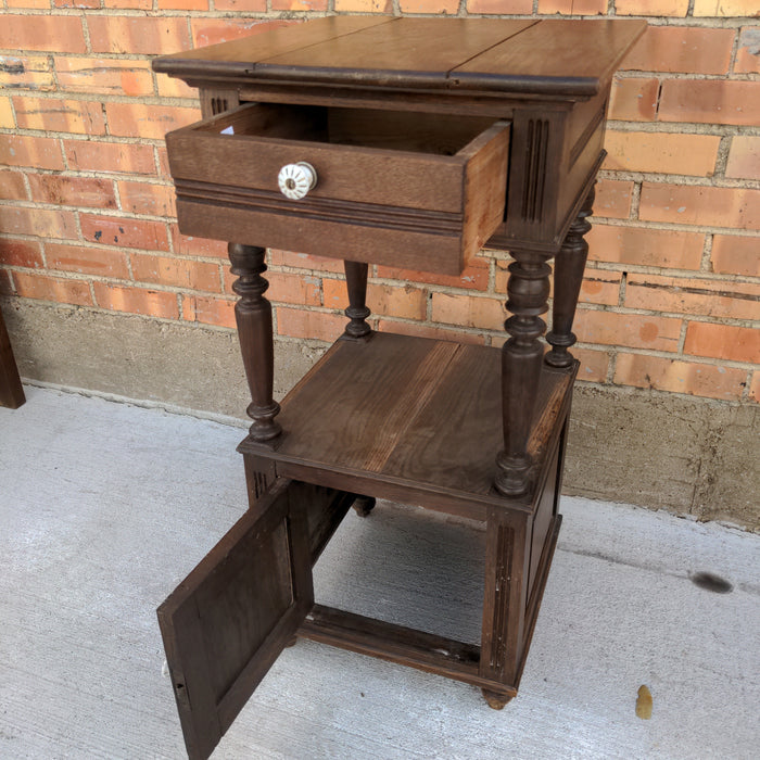 AS FOUND OAK NIGHT STAND WITH PORCELAIN PULLS