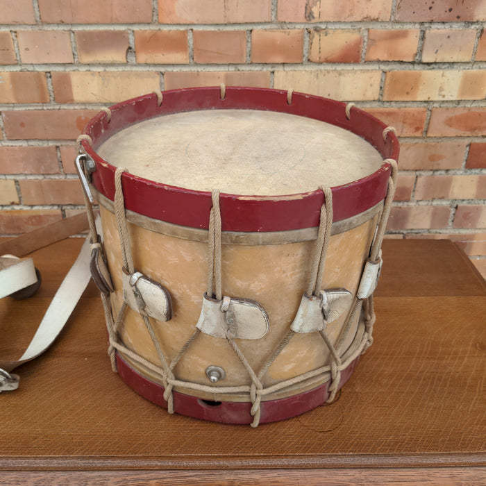 EUROPEAN MILITARY  DRUM, WITH DRUM STICKS & LEATHER STRAPS, CIRCA 1900