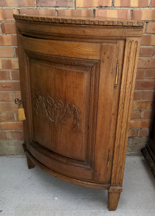 FRENCH RUSTIC PEGGED OAK CORNER CABINET