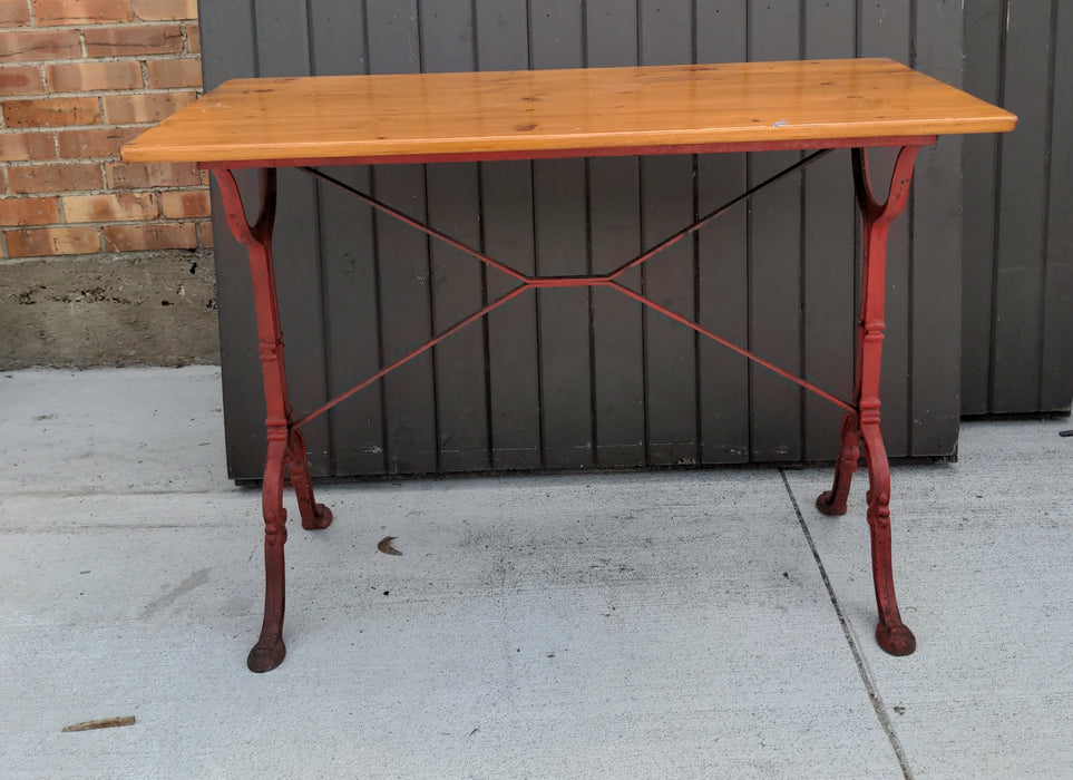 PINE AND CAST IRON BASE RECTANGULAR TABLE