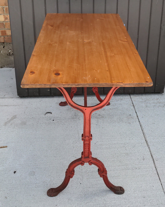 PINE AND CAST IRON BASE RECTANGULAR TABLE