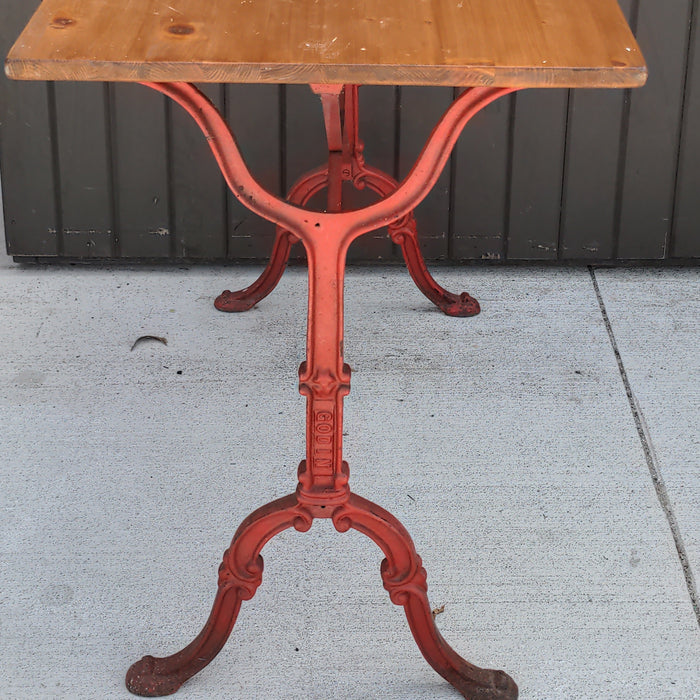 PINE AND CAST IRON BASE RECTANGULAR TABLE