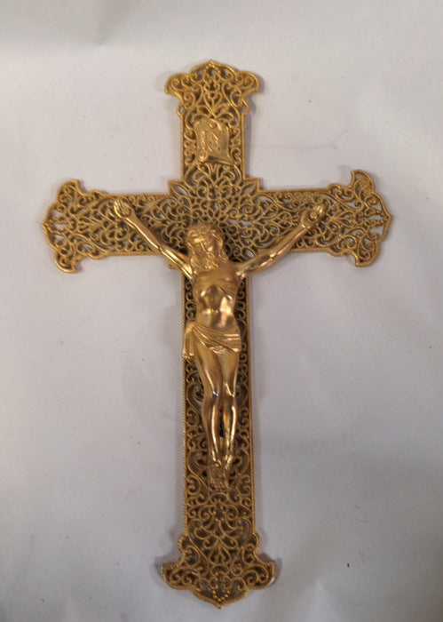 BRASS CRUCIFIX WITH FILIGREE WORK