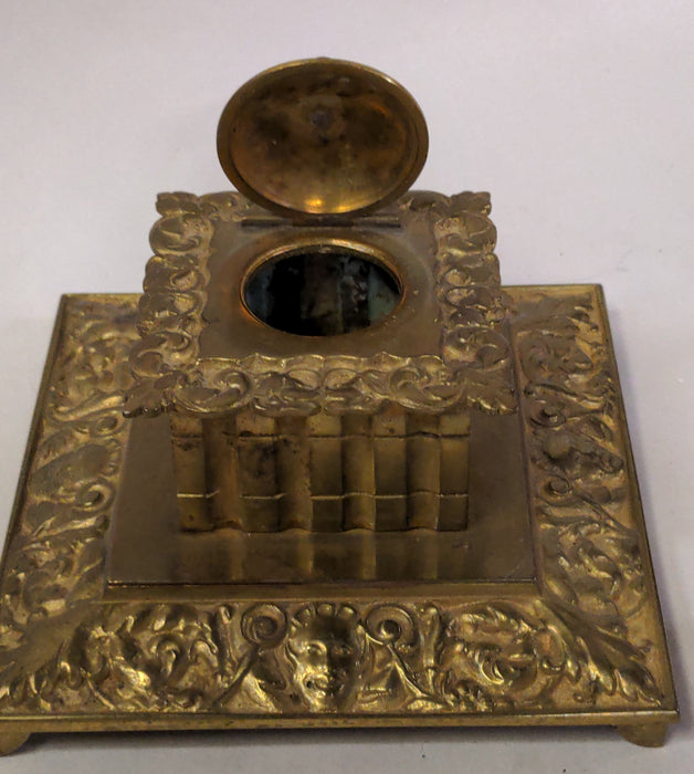 BRASS INK WELL WITH FACES