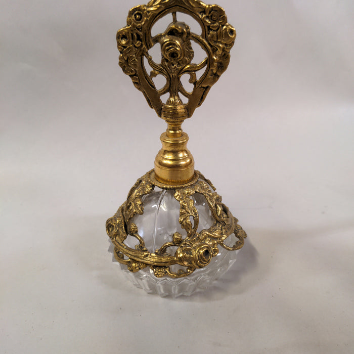 BRASS ROSE  & GLASS PERFUME BOTTLE