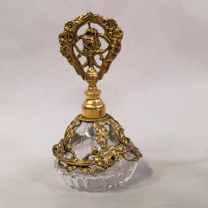 BRASS ROSE  & GLASS PERFUME BOTTLE