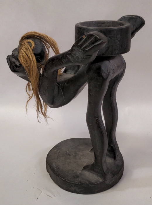 AFRICAN CARVED WOOD FIGURAL CANDLE STAND