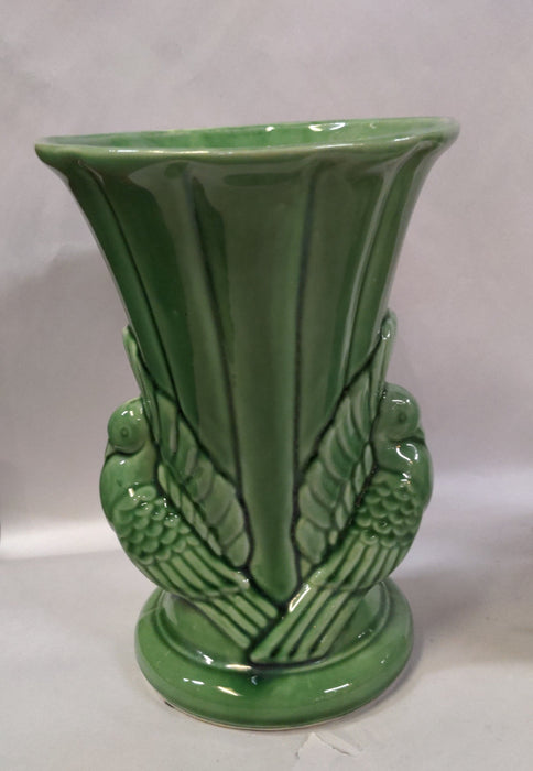 GREEN POTTERY BIRD VASE- USA