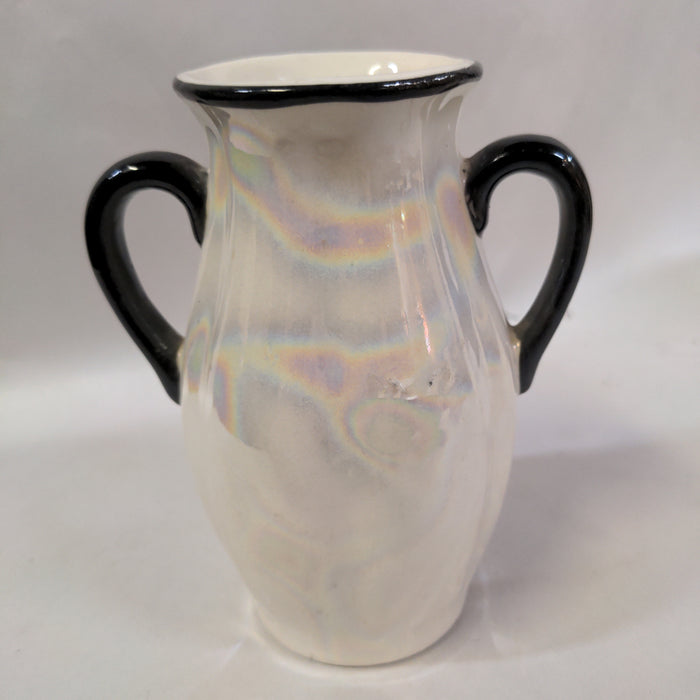 SMALL BLACK AND WHITE  CZECHOSLOVAKIAN LUSTRE VASE