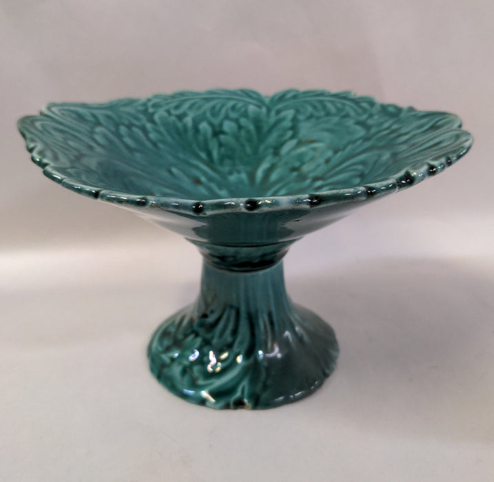 GREEN MAJOLICA COMPOTE