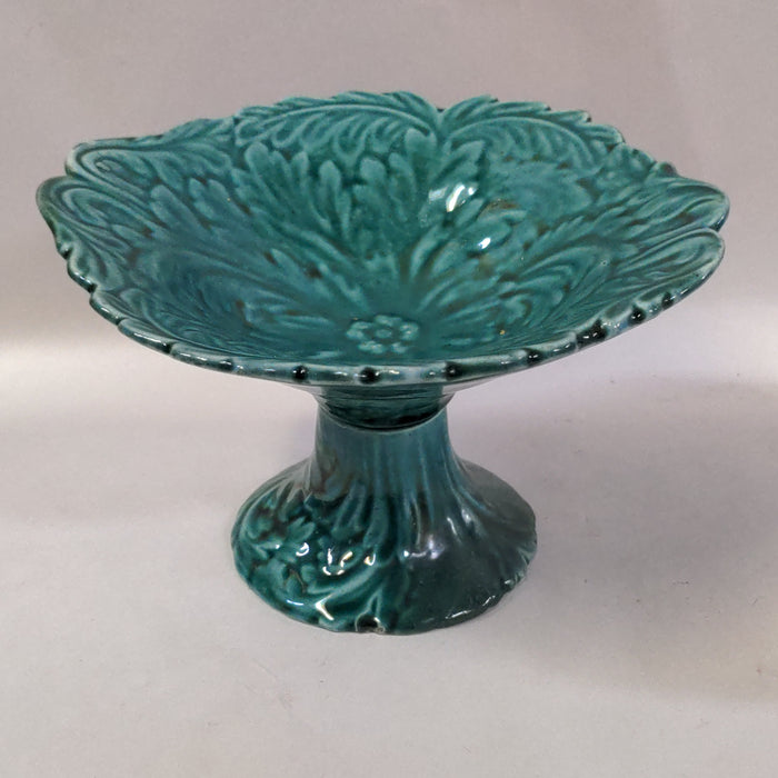 GREEN MAJOLICA COMPOTE