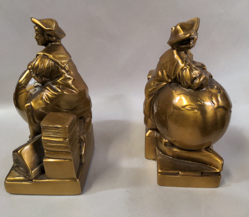 PAIR OF CHRISTOPER COLUMBUS ON GLOBE METAL BOOKENDS,