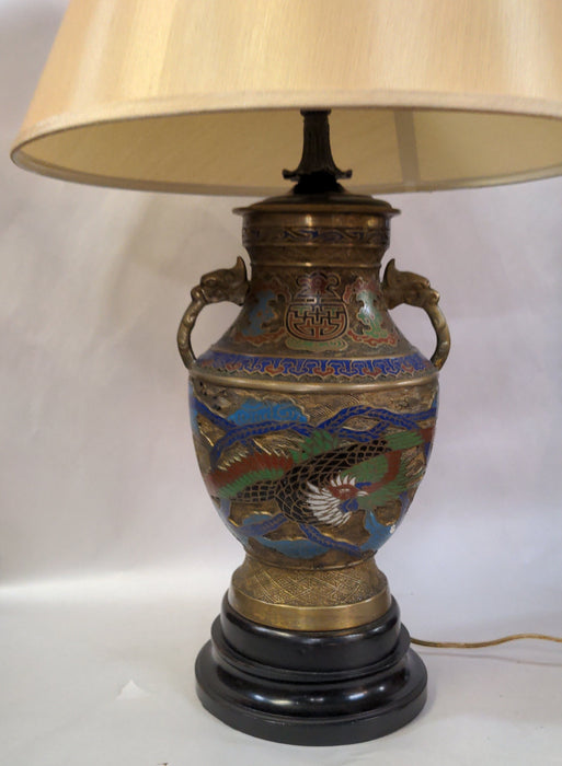 ASIAN BRONZE CHAMP LEVE LAMP WITH BRONZE HANDLES