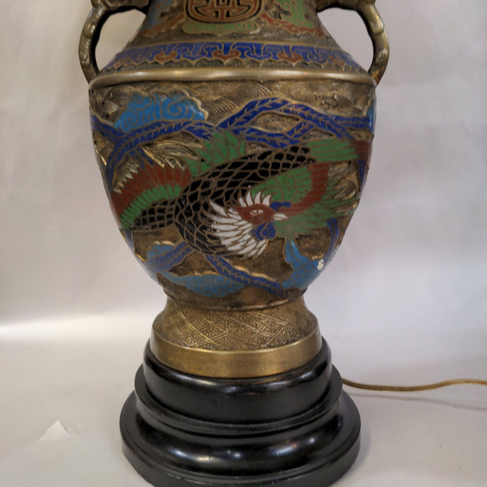 ASIAN BRONZE CHAMP LEVE LAMP WITH BRONZE HANDLES