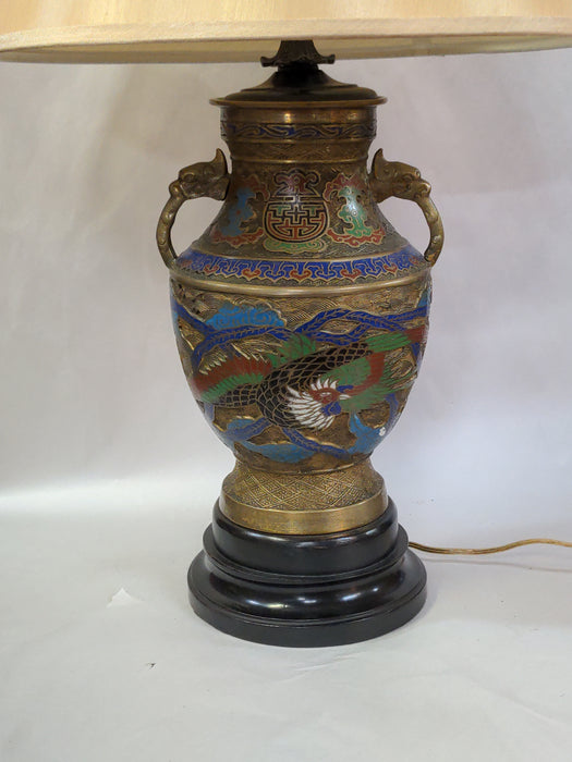 ASIAN BRONZE CHAMP LEVE LAMP WITH BRONZE HANDLES