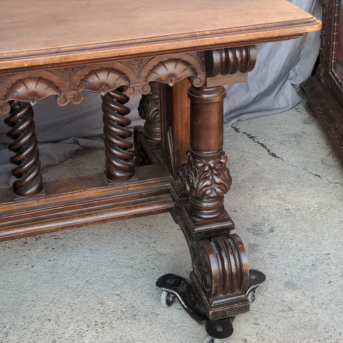 SPANISH WALNUT LIBRARY TABLE WITH OPEN BARLEY TWIST STRETCHER