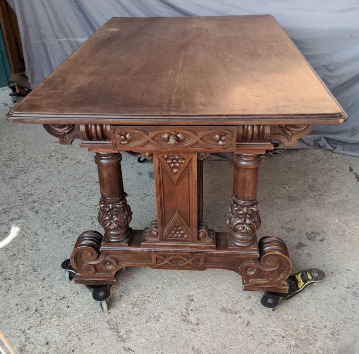 SPANISH WALNUT LIBRARY TABLE WITH OPEN BARLEY TWIST STRETCHER