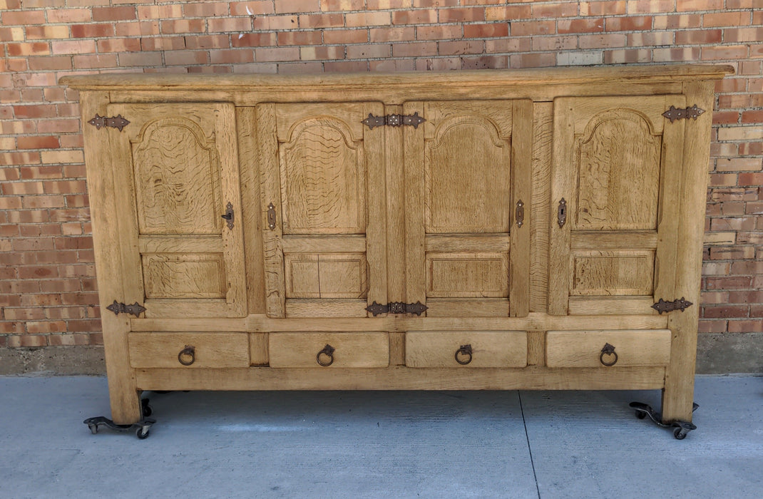 RAW OAK 4 ARCHED DOORS TALL LONG CABINET