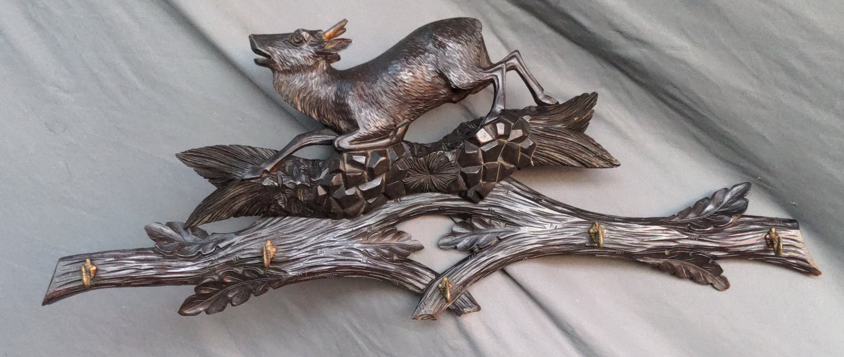 BLACK FOREST CARVED OAK WALL RACK