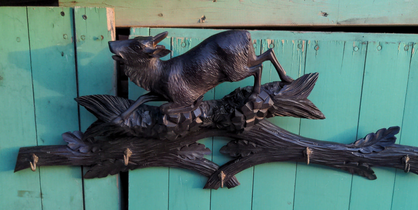 BLACK FOREST CARVED OAK WALL RACK