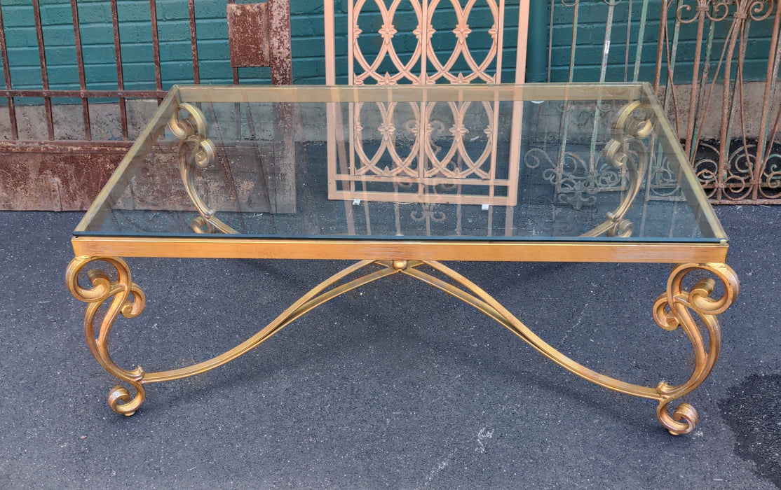 GOLD GLASS TOP METAL COFFEE TABLE MADE IN USA