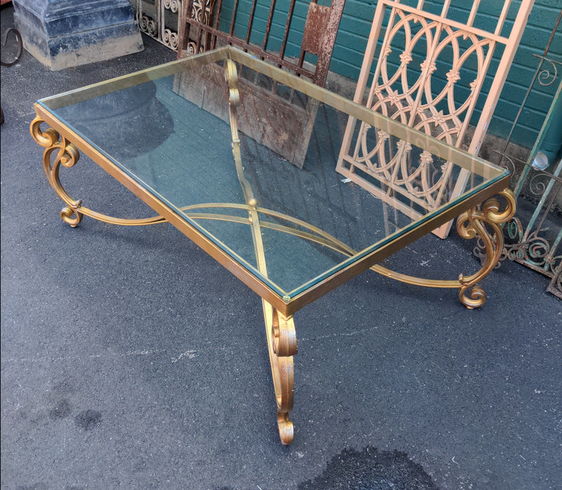 GOLD GLASS TOP METAL COFFEE TABLE MADE IN USA