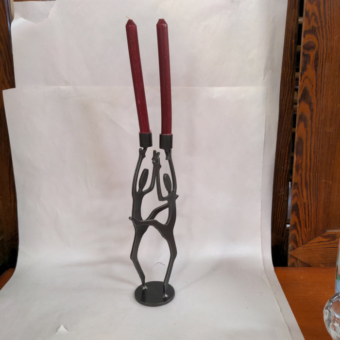 METAL DOUBLE DANCING FIGURAL CANDELABRA