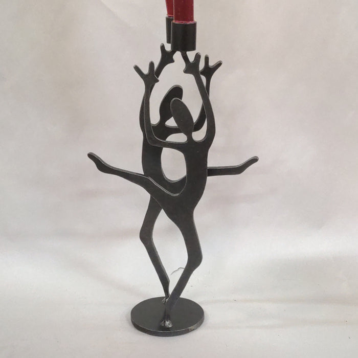 METAL DOUBLE DANCING FIGURAL CANDELABRA