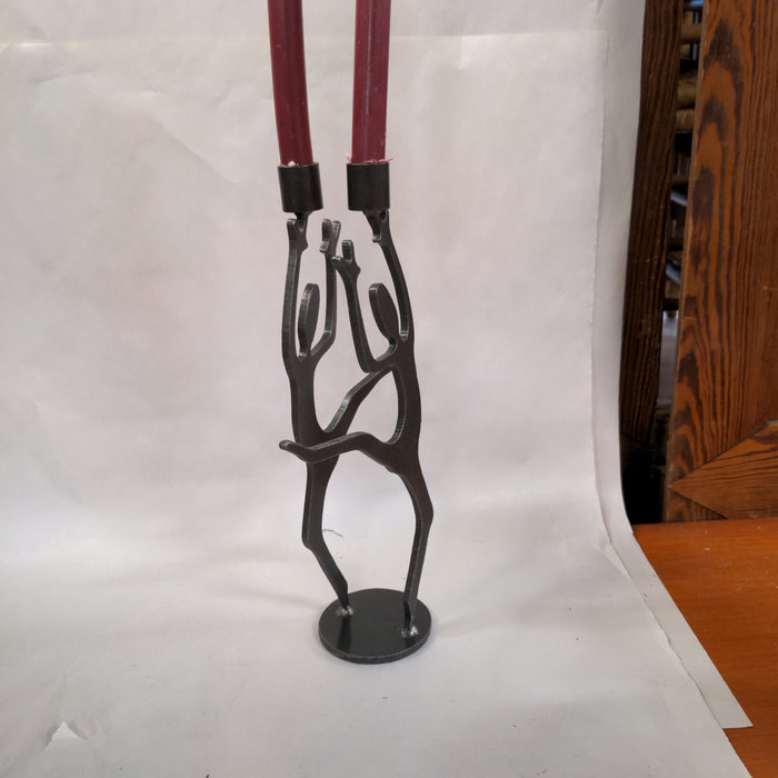 METAL DOUBLE DANCING FIGURAL CANDELABRA