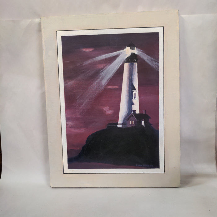 SIGNED LINDA KING SMALL LIGHTHOUSE OIL PAINTING