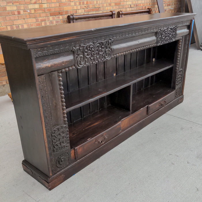 LONG CARVED INDIAN OPEN BOOKCASE