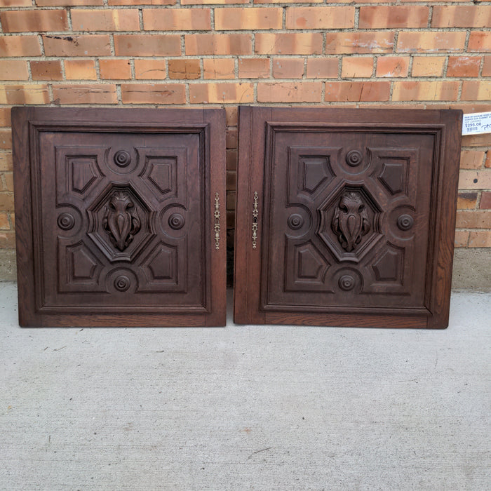 PAIR OF SQUARE HENRI II CARVED OAK CABINET DOORS