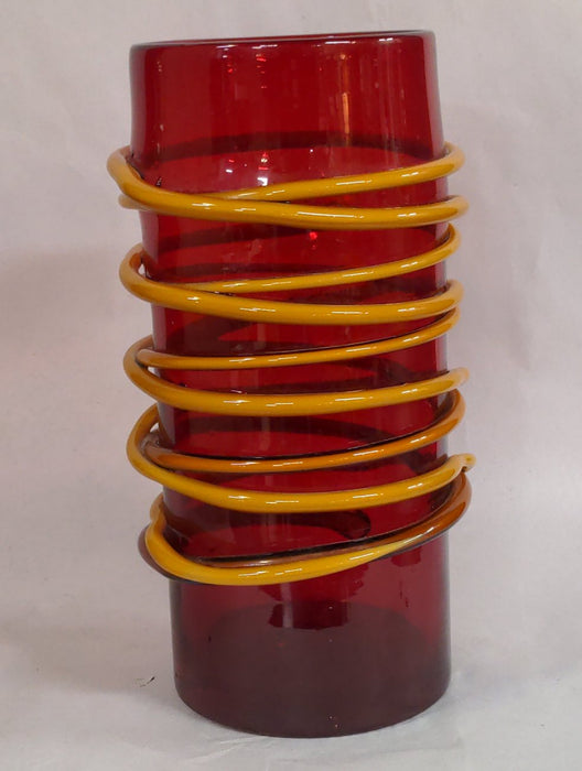 HAND BLOWN RED WITH GOLD TWIST VASE