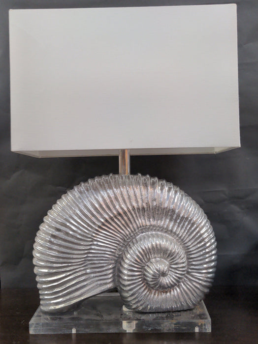 ALUMINUM NAUTILUS FORM LAMP WITH LUCITE BASE