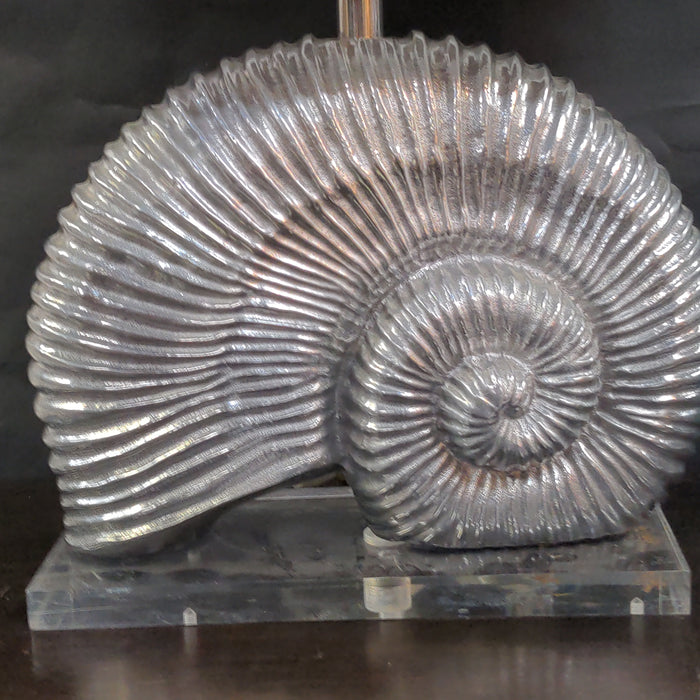 ALUMINUM NAUTILUS FORM LAMP WITH LUCITE BASE