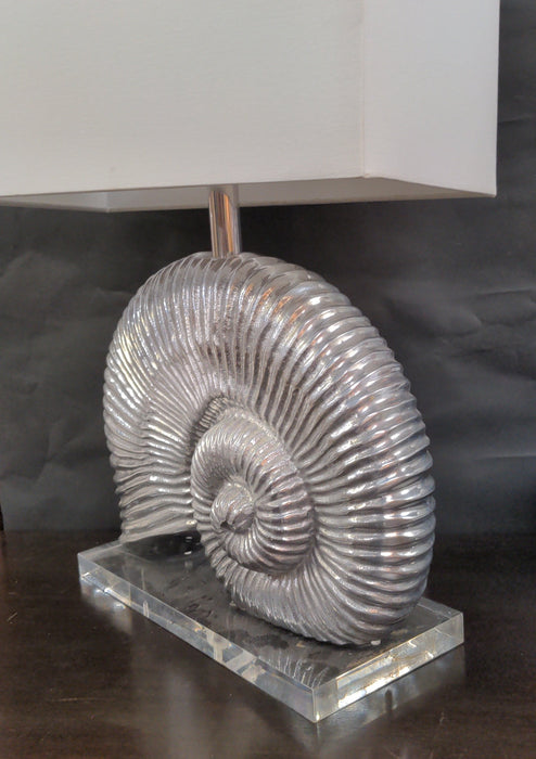 ALUMINUM NAUTILUS FORM LAMP WITH LUCITE BASE