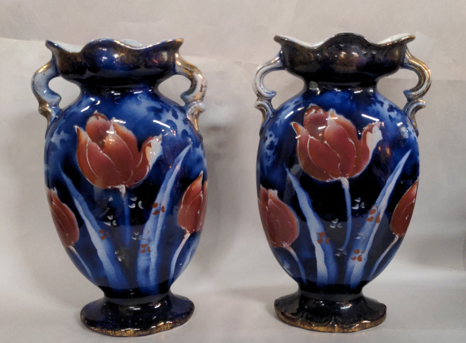 PAIR OF 1920'S COBALT FLORAL VASES